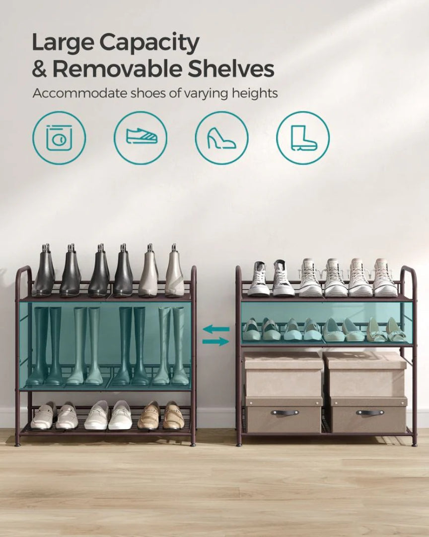 4 Tier Shoe Rack With Metal Shelves, Holds 16 Pairs Organizer