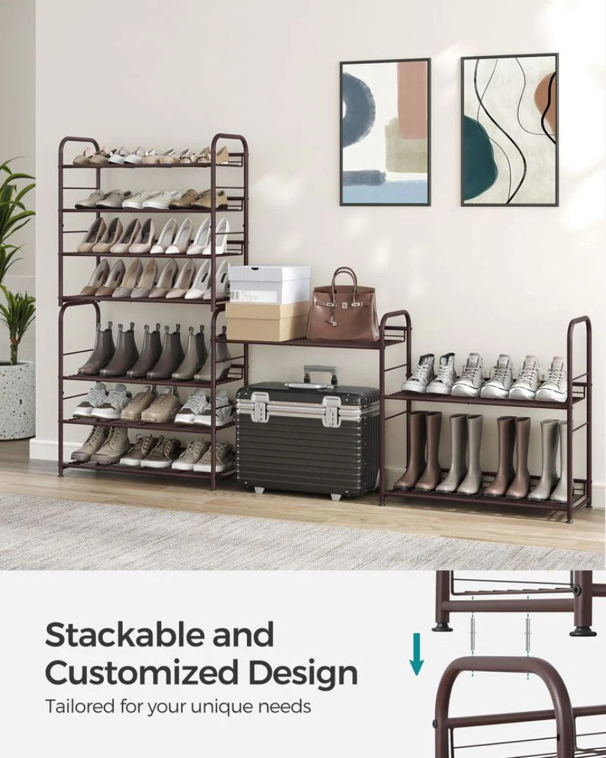 4 Tier Shoe Rack With Metal Shelves, Holds 16 Pairs Organizer