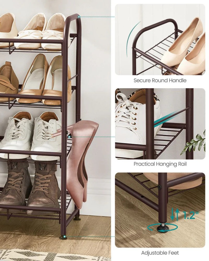 4 Tier Shoe Rack With Metal Shelves, Holds 16 Pairs Organizer