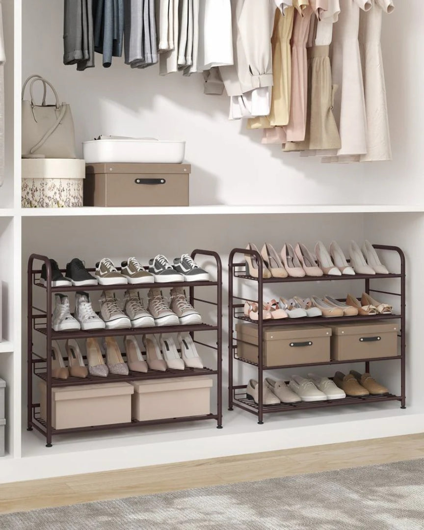 4 Tier Shoe Rack With Metal Shelves, Holds 16 Pairs Organizer