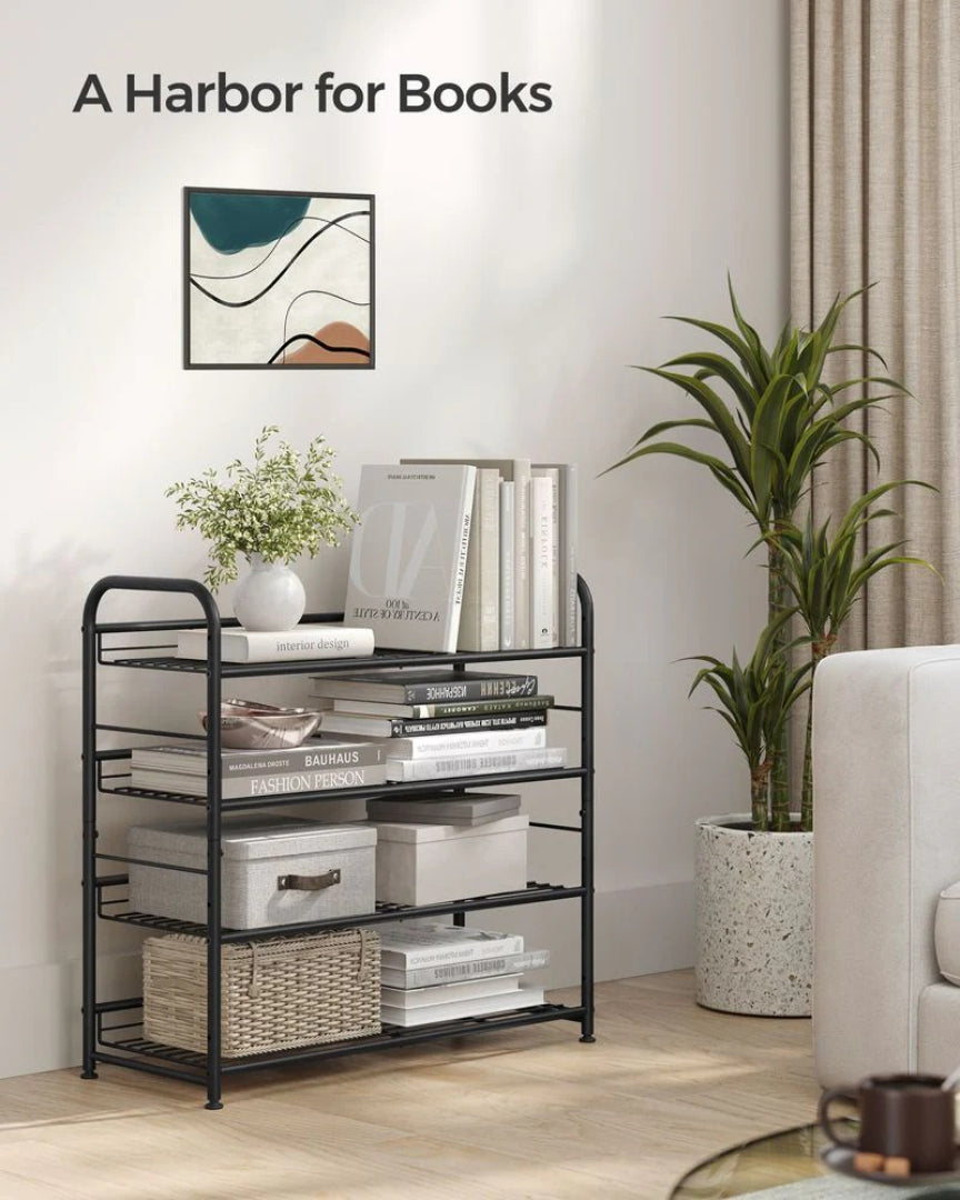 4 Tier Shoe Rack With Metal Shelves, Holds 16 Pairs Organizer