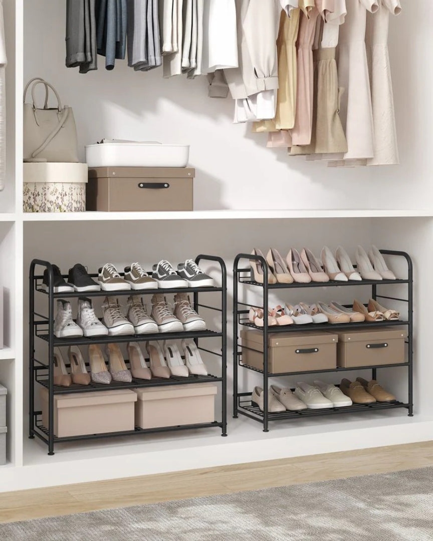 4 Tier Shoe Rack With Metal Shelves, Holds 16 Pairs Organizer