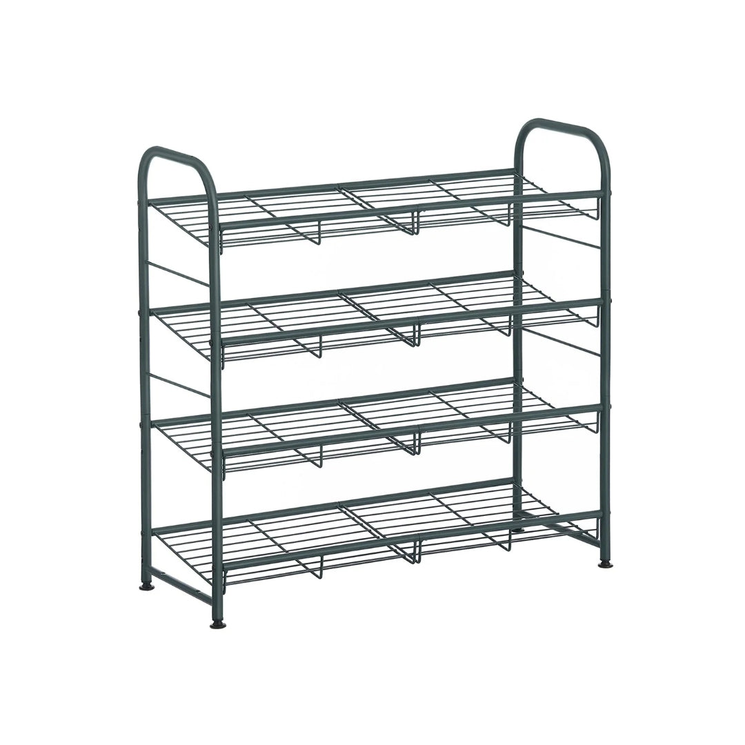 4 Tier Shoe Rack With Metal Shelves, Holds 16 Pairs Organizer