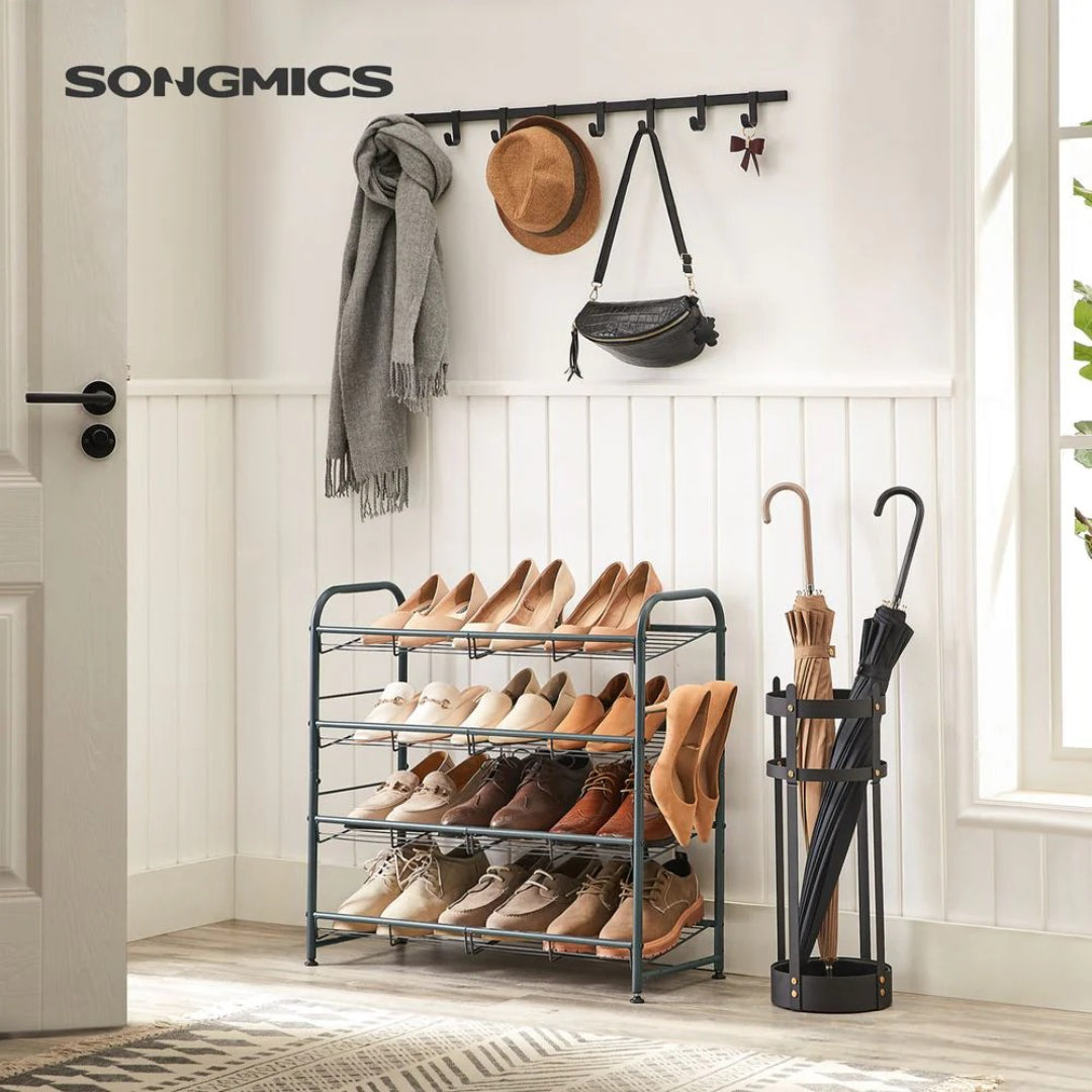 4 Tier Shoe Rack With Metal Shelves, Holds 16 Pairs Organizer