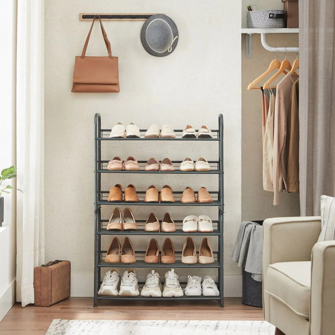 4 Tier Shoe Rack With Metal Shelves, Holds 16 Pairs Organizer