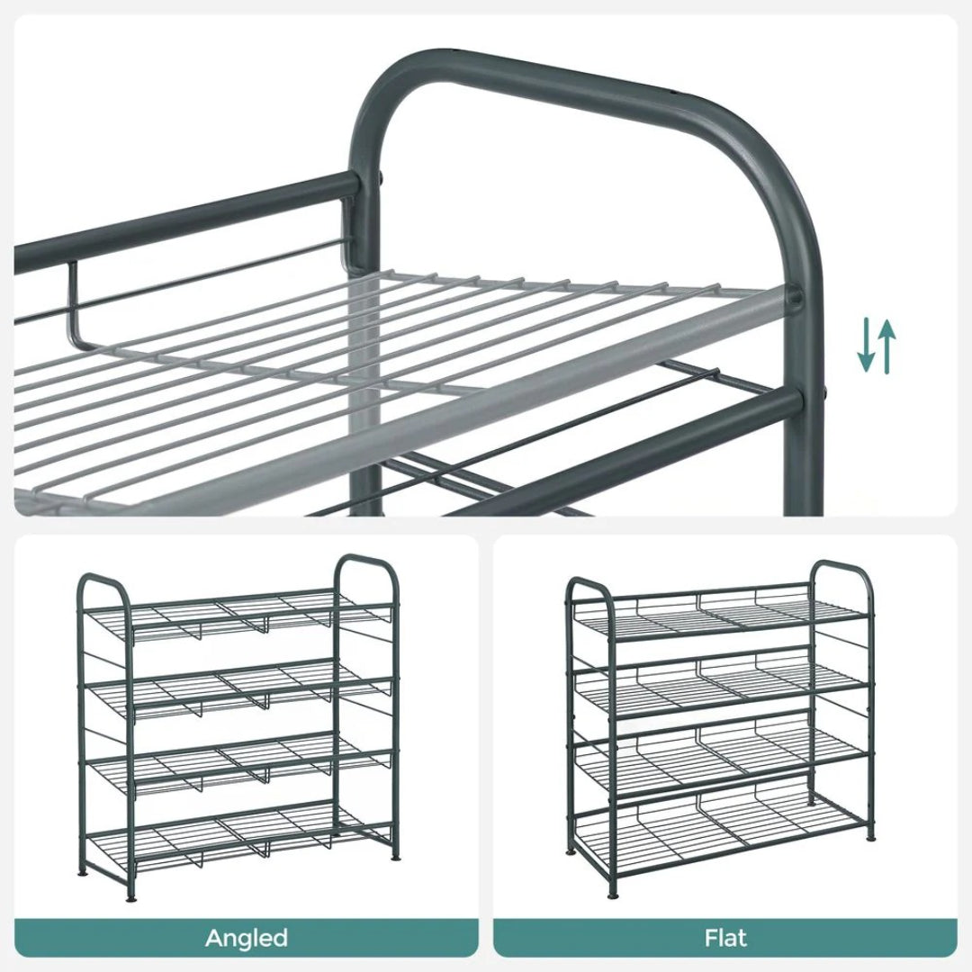 4 Tier Shoe Rack With Metal Shelves, Holds 16 Pairs Organizer