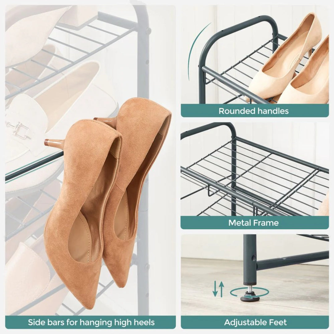 4 Tier Shoe Rack With Metal Shelves, Holds 16 Pairs Organizer