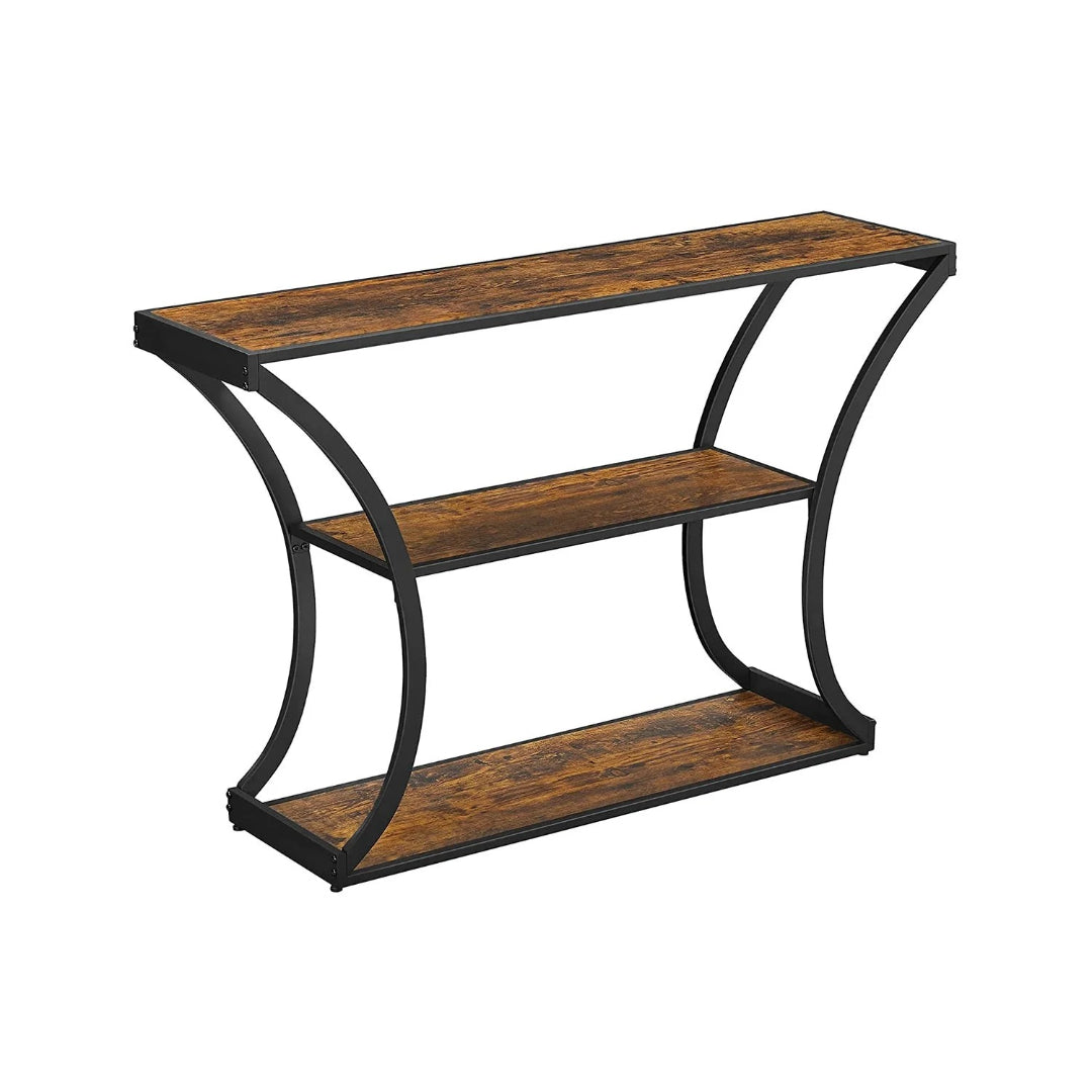 Console Table with Curved Frame and 2 Shelves, Rustic Entryway Table
