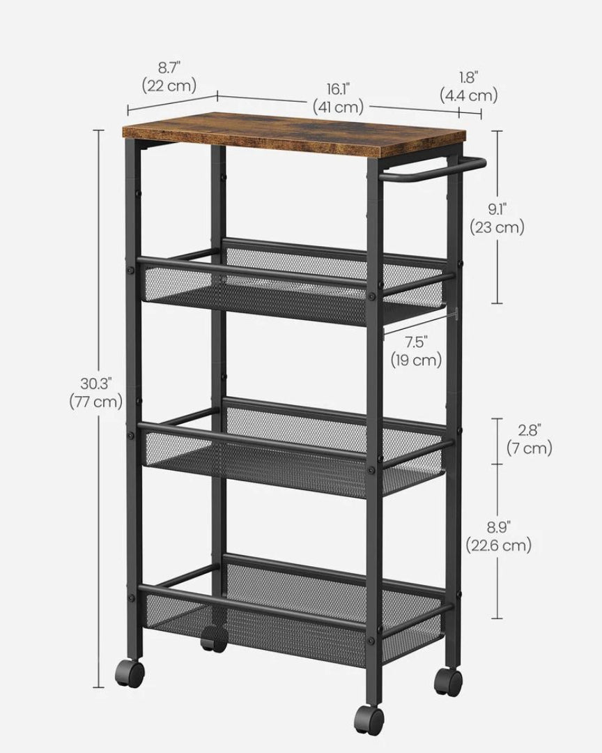 Slim Rolling Storage Cart 4 Or 5 Tier Narrow Utility