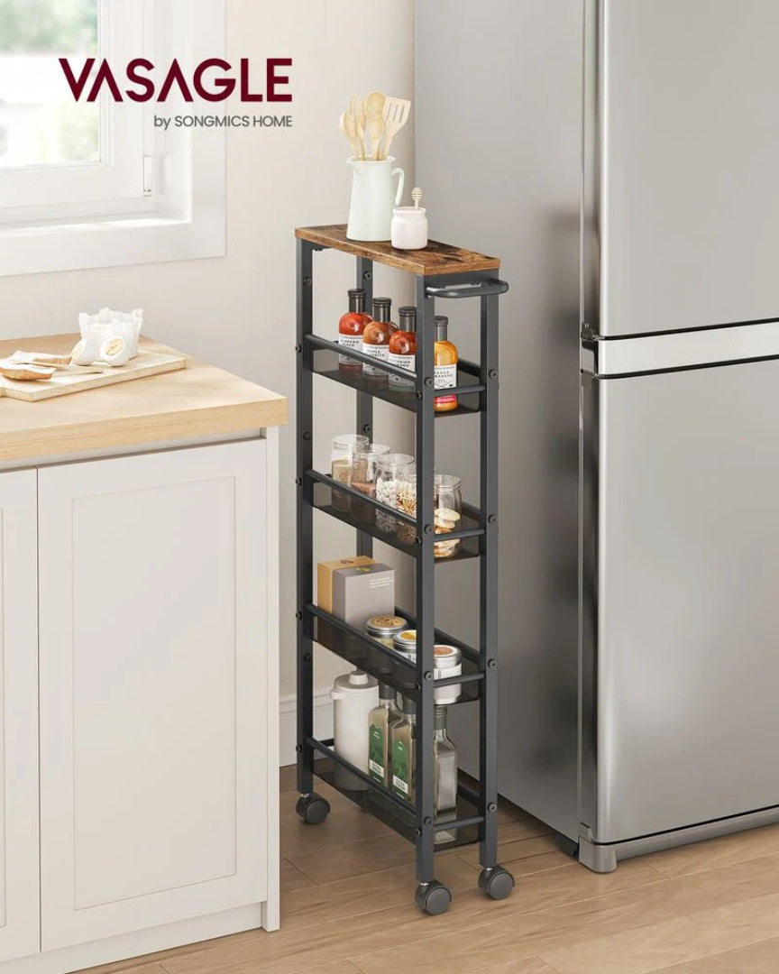 Slim Rolling Storage Cart 4 Or 5 Tier Narrow Utility