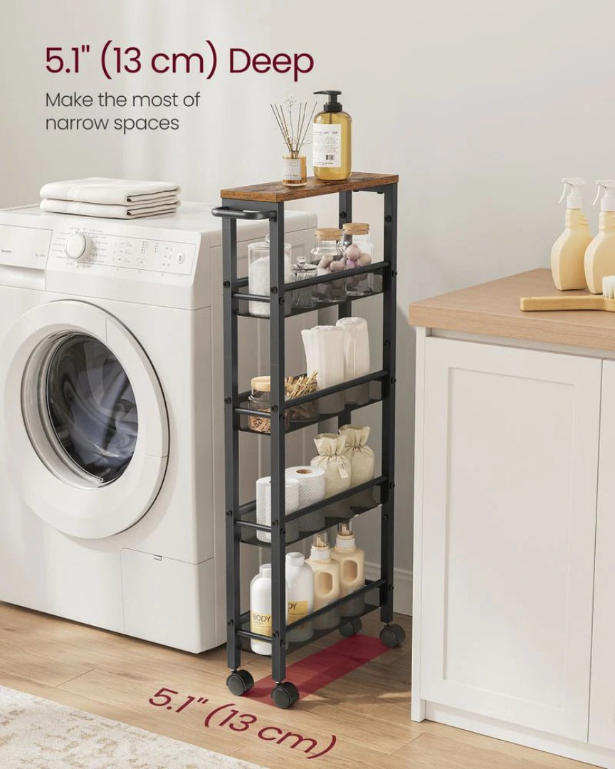 Slim Rolling Storage Cart 4 Or 5 Tier Narrow Utility