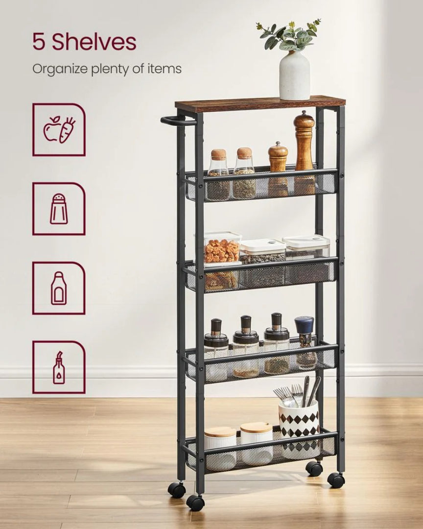 Slim Rolling Storage Cart 4 Or 5 Tier Narrow Utility