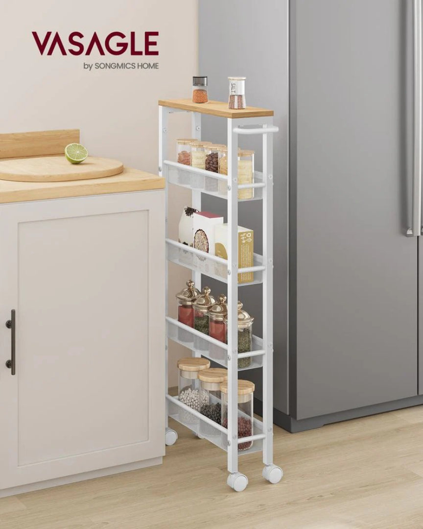 Slim Rolling Storage Cart 4 Or 5 Tier Narrow Utility