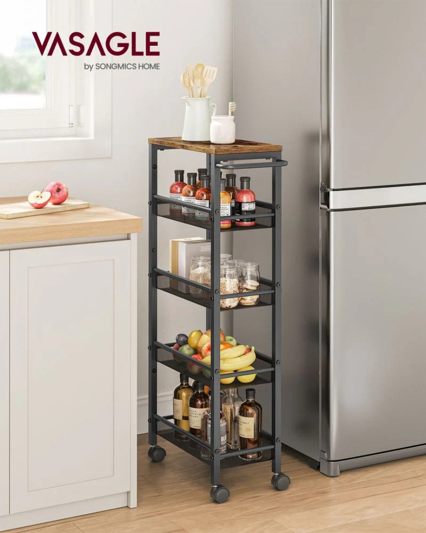Slim Rolling Storage Cart 4 Or 5 Tier Narrow Utility