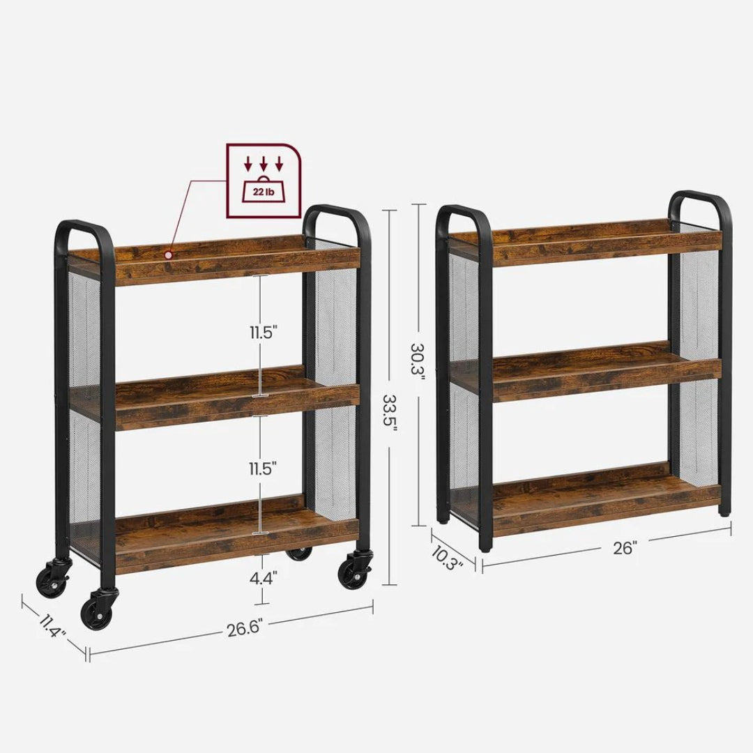 3 Tier Narrow Storage Cart With Wheels And Shelves