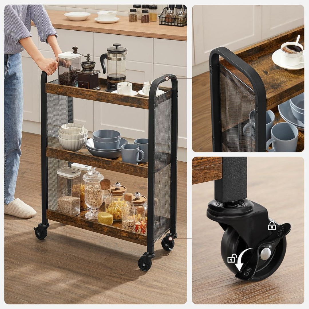 3 Tier Narrow Storage Cart With Wheels And Shelves