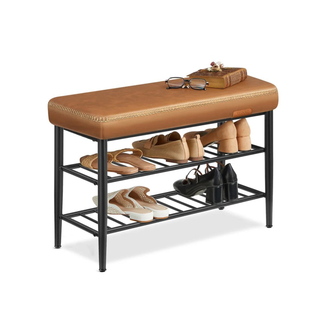 Shoe Bench With Cushion & Metal Shelves, 31.5/39.4 Inch Storage Bench