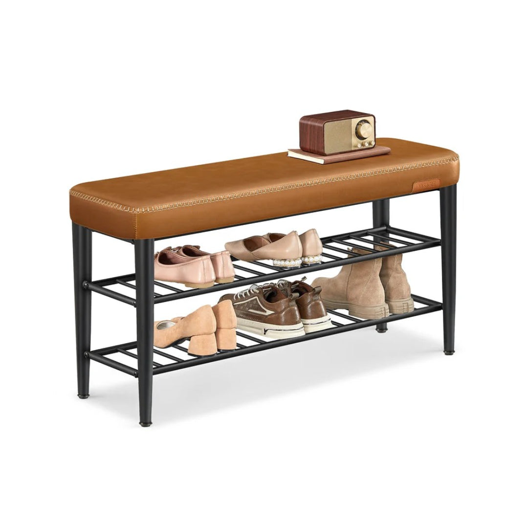 Shoe Bench With Cushion & Metal Shelves, 31.5/39.4 Inch Storage Bench