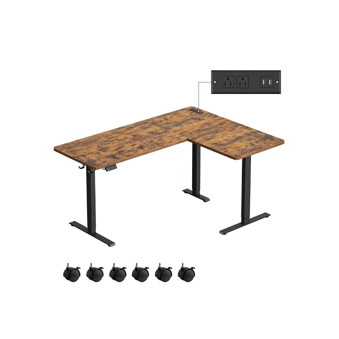L Shaped Electric Standing Desk With Power Outlets, 47.2/63 Inch