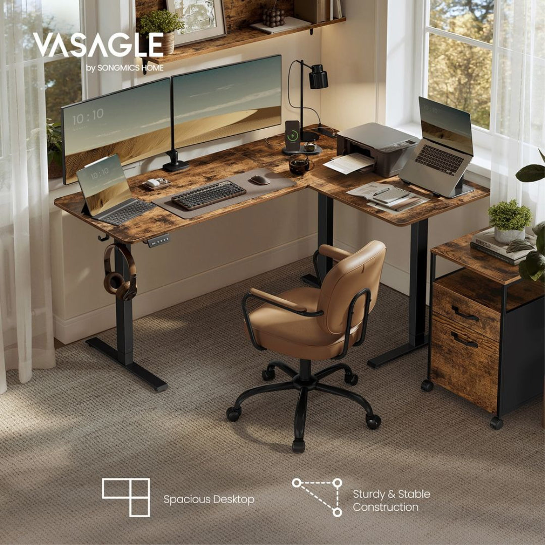 L Shaped Electric Standing Desk With Power Outlets, 47.2/63 Inch