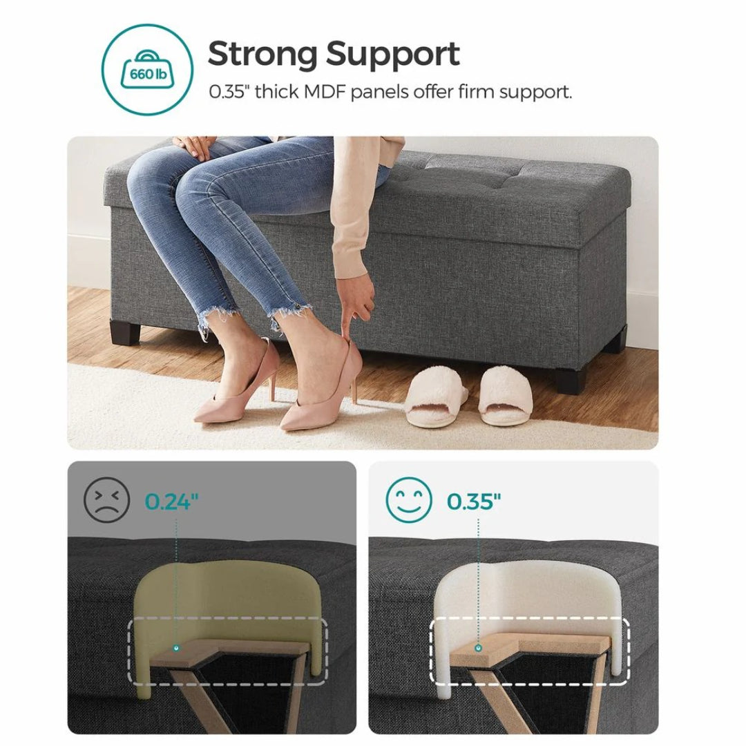 43.3 Inch Storage Ottoman Bench With Lid, Folding Storage Seat