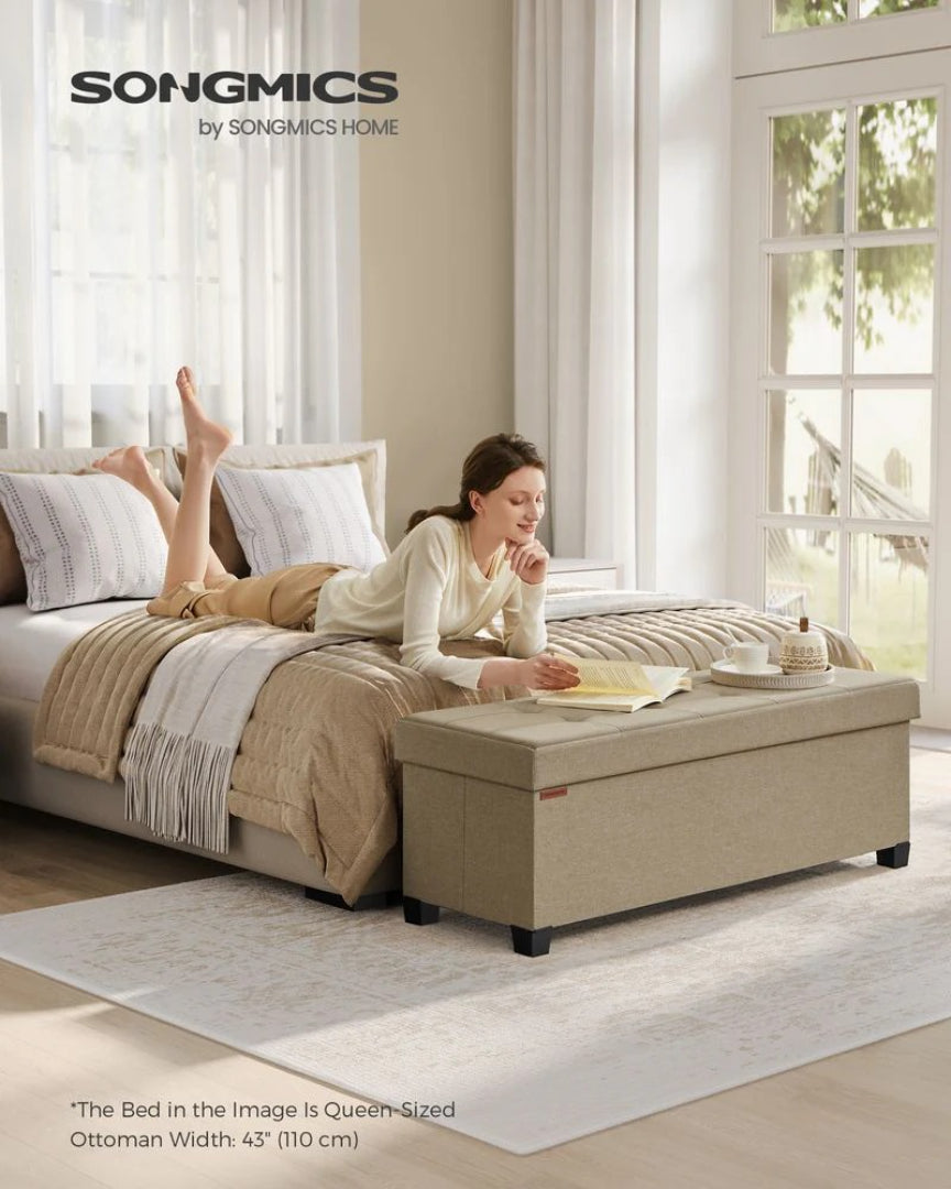 43.3 Inch Storage Ottoman Bench With Lid, Folding Storage Seat