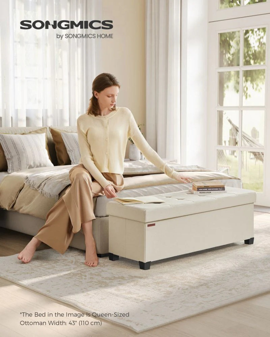 43.3 Inch Storage Ottoman Bench With Lid, Folding Storage Seat