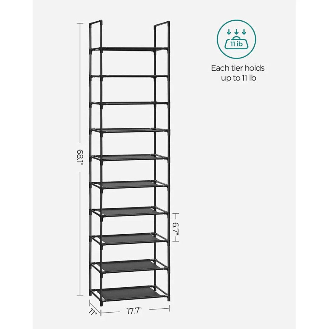 10 Tier Shoe Rack With Metal Frame, Tall Narrow Shoe Organizer