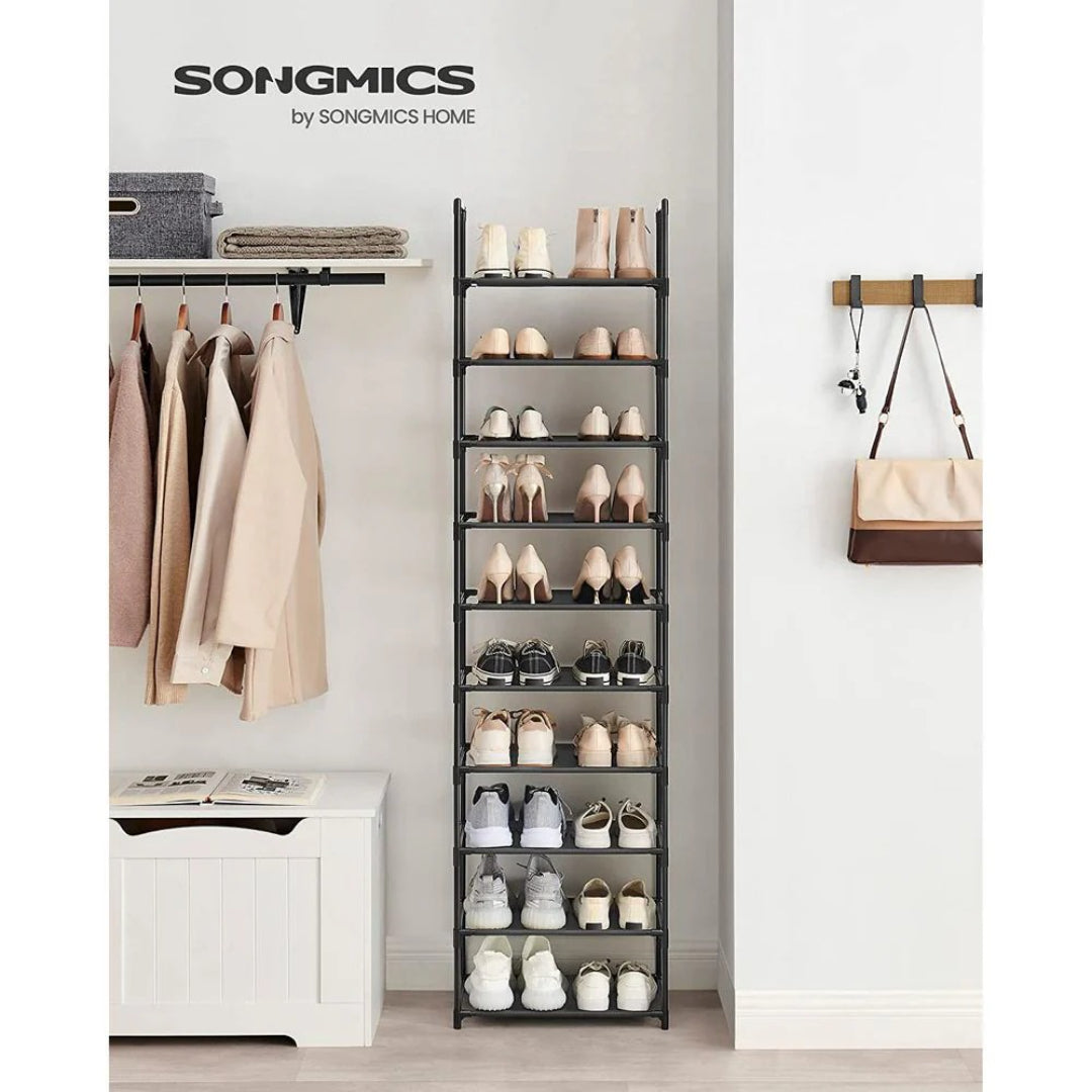 10 Tier Shoe Rack With Metal Frame, Tall Narrow Shoe Organizer