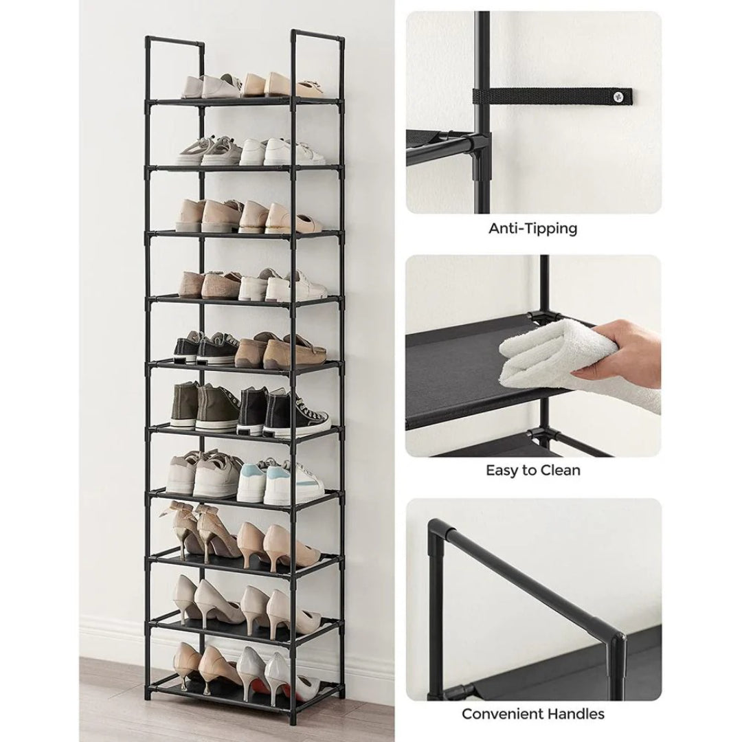10 Tier Shoe Rack With Metal Frame, Tall Narrow Shoe Organizer