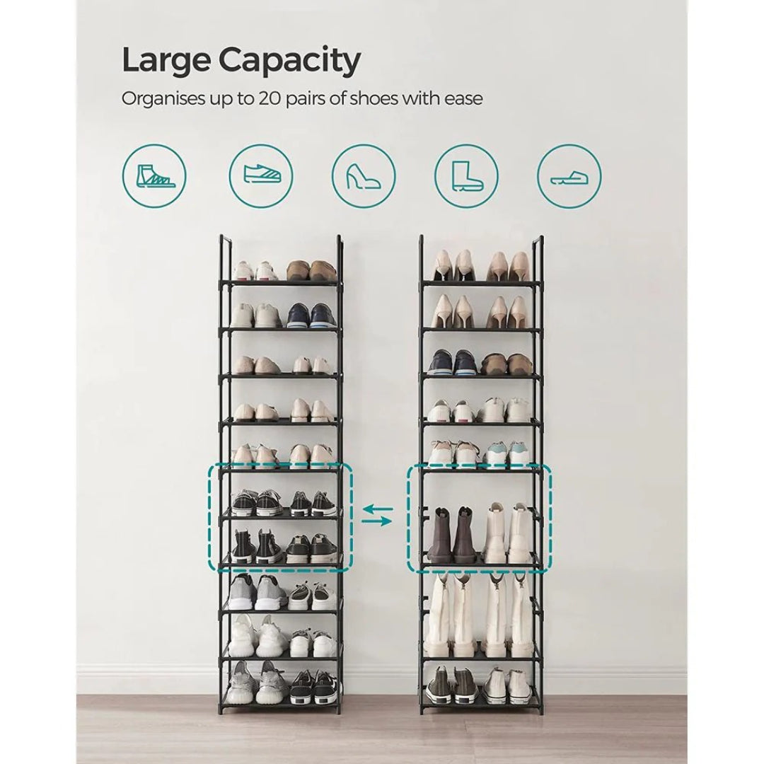 10 Tier Shoe Rack With Metal Frame, Tall Narrow Shoe Organizer