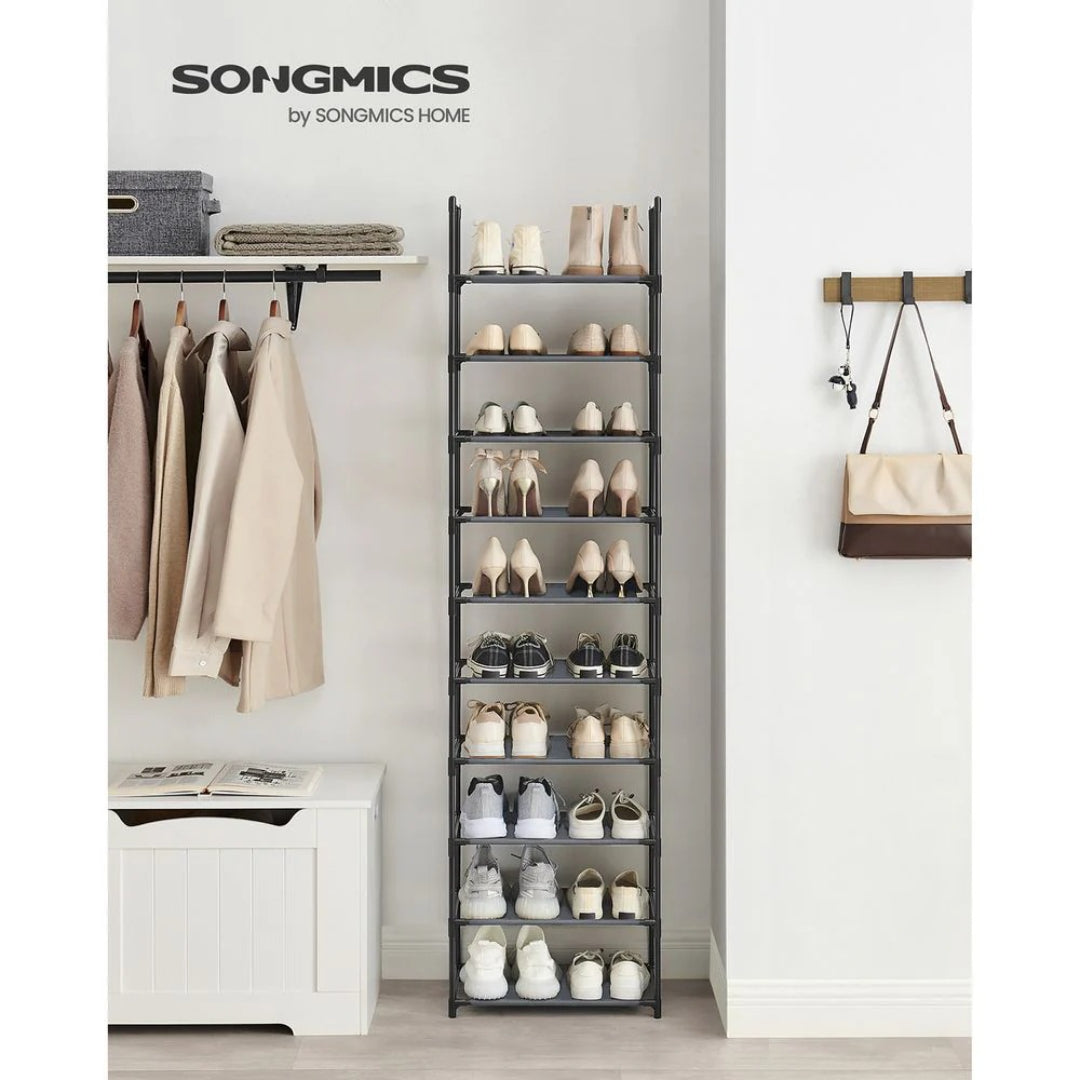 10 Tier Shoe Rack With Metal Frame, Tall Narrow Shoe Organizer