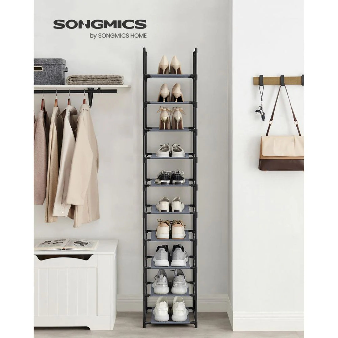 10 Tier Shoe Rack With Metal Frame, Tall Narrow Shoe Organizer
