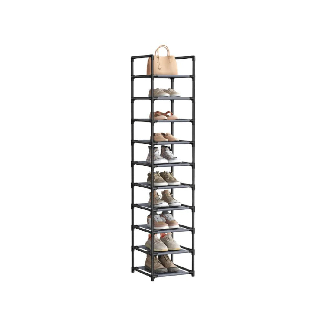 10 Tier Shoe Rack With Metal Frame, Tall Narrow Shoe Organizer