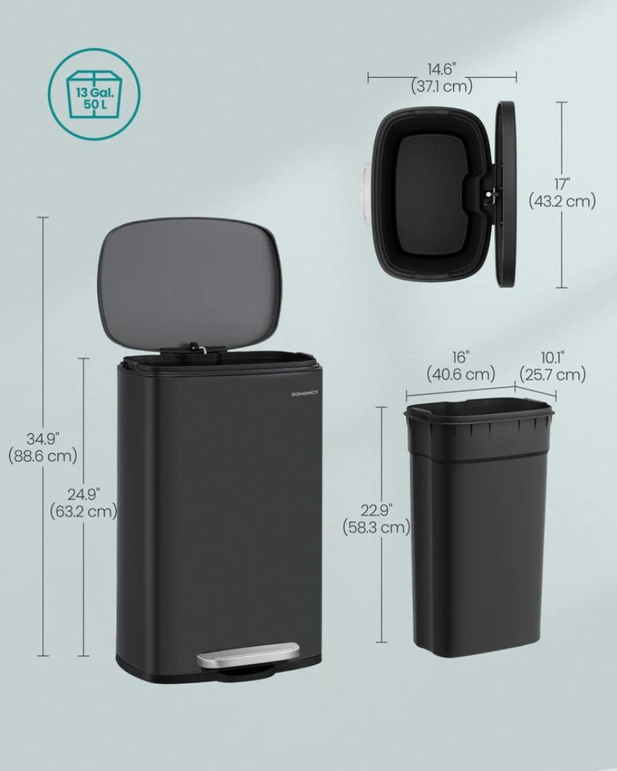 13-Gallon Stainless Steel Step Trash Can with Soft-Close Lid