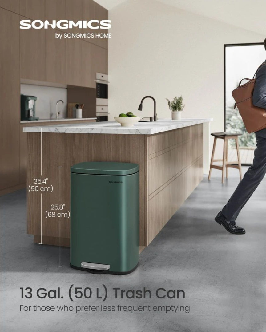 13-Gallon Stainless Steel Step Trash Can with Soft-Close Lid