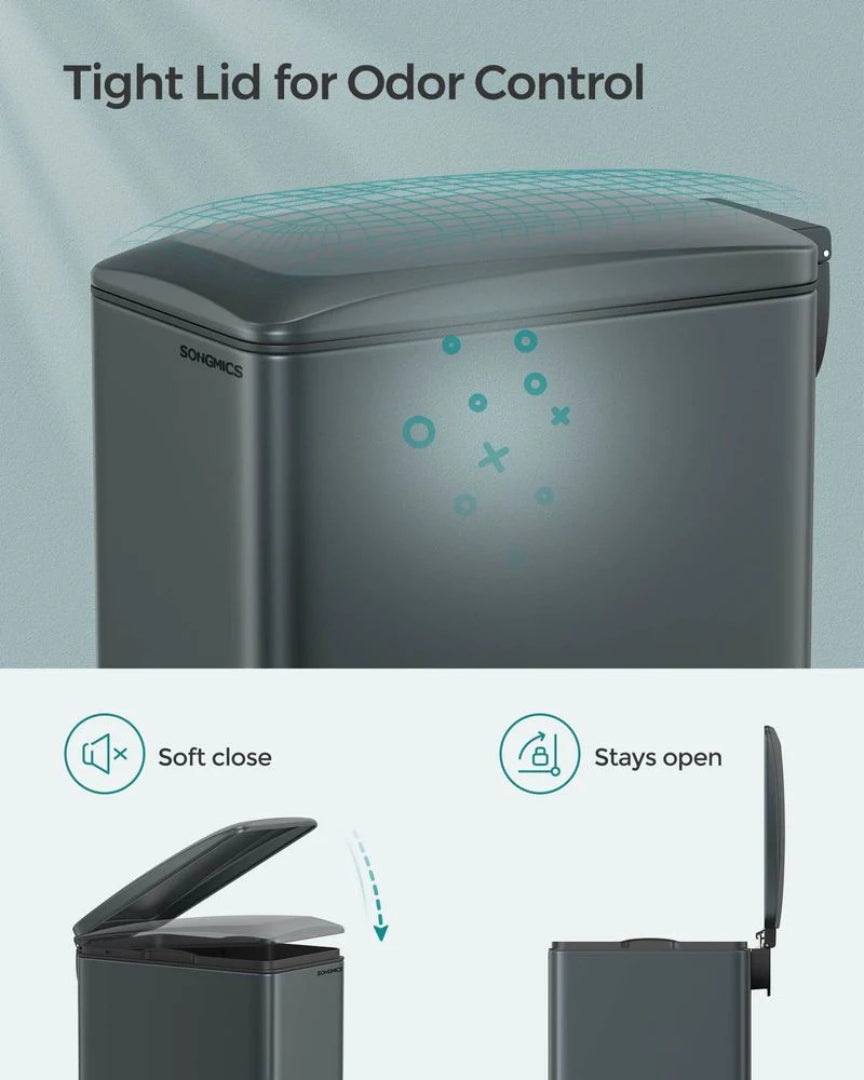 13-Gallon Slim Kitchen Trash Can with Soft-Close Lid and Inner Bucket