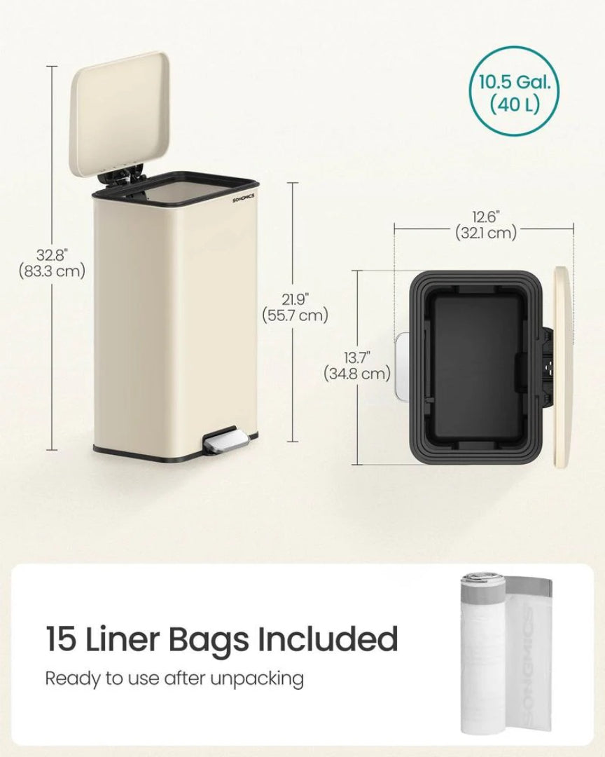 10.5-Gallon Stainless Steel Kitchen Trash Can with Soft-Close Lid