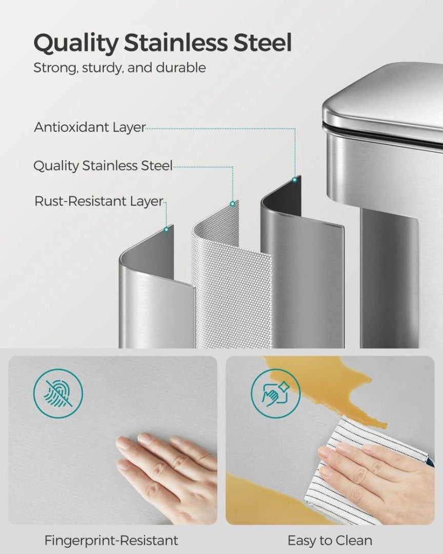 10.5-Gallon Stainless Steel Kitchen Trash Can with Soft-Close Lid