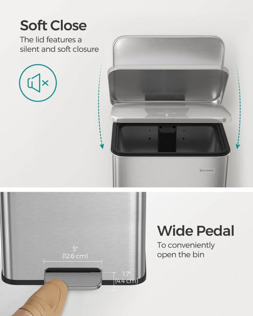 10.5-Gallon Stainless Steel Kitchen Trash Can with Soft-Close Lid