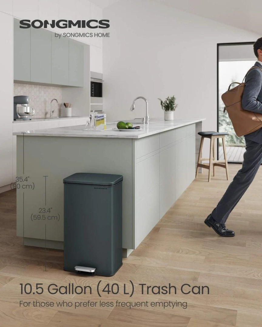 10.5-Gallon Stainless Steel Kitchen Trash Can with Soft-Close Lid