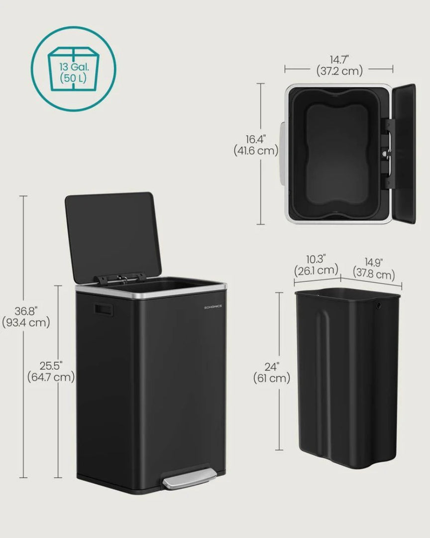 13-Gallon Stainless Steel Trash Can with Soft-Close Lid and Pedal