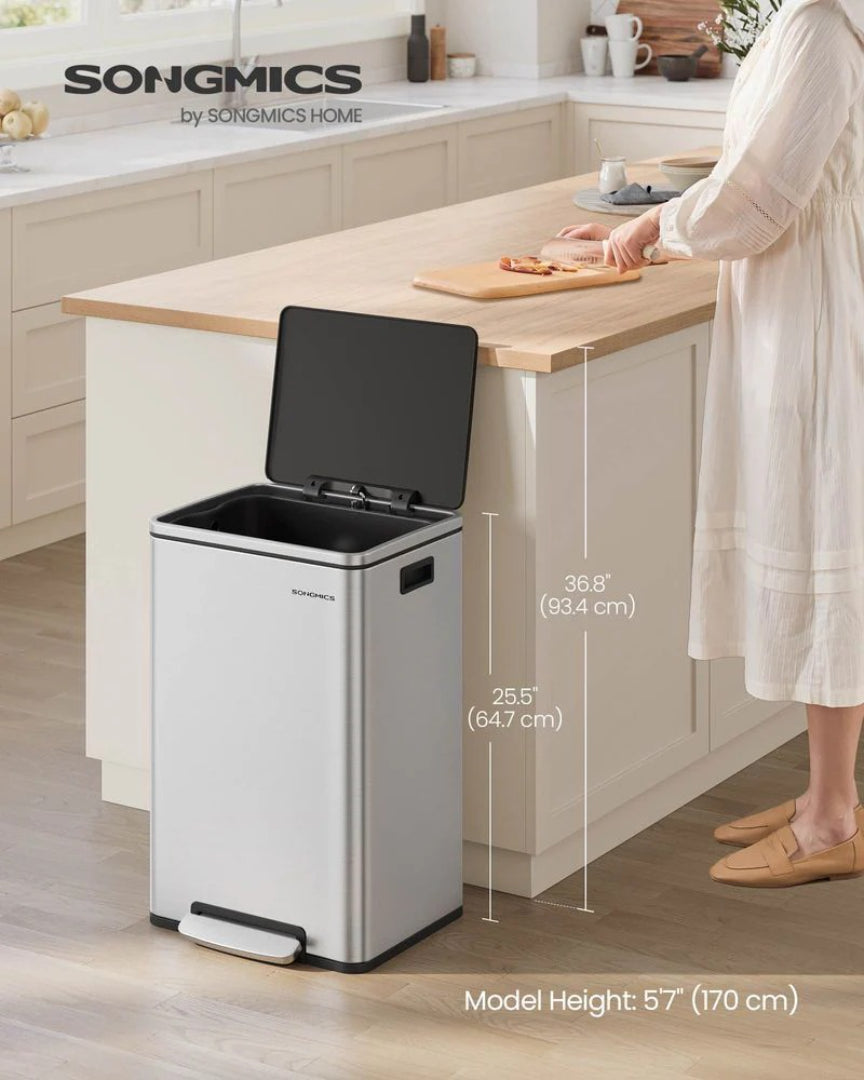 13-Gallon Stainless Steel Trash Can with Soft-Close Lid and Pedal