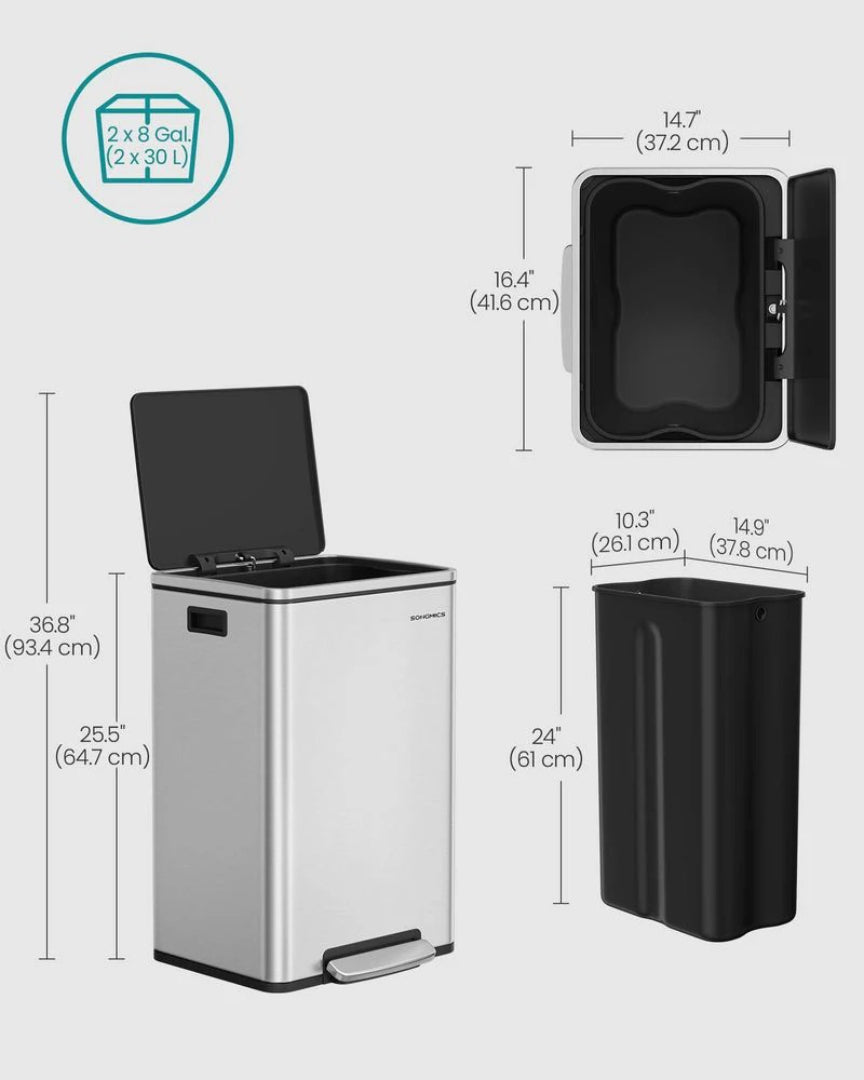 13-Gallon Stainless Steel Trash Can with Soft-Close Lid and Pedal