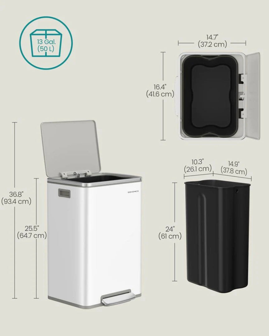 13-Gallon Stainless Steel Trash Can with Soft-Close Lid and Pedal