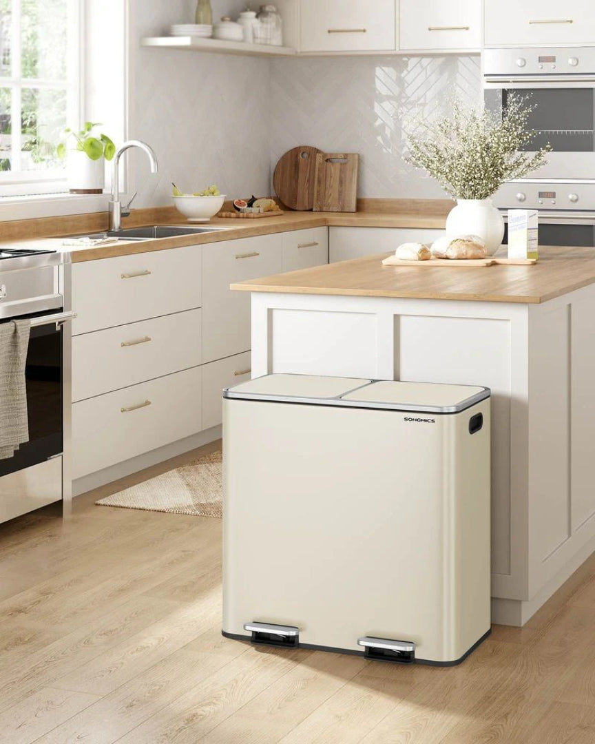 Dual Compartment Kitchen Trash Can with Pedal, 2 x 10.6 Gallon