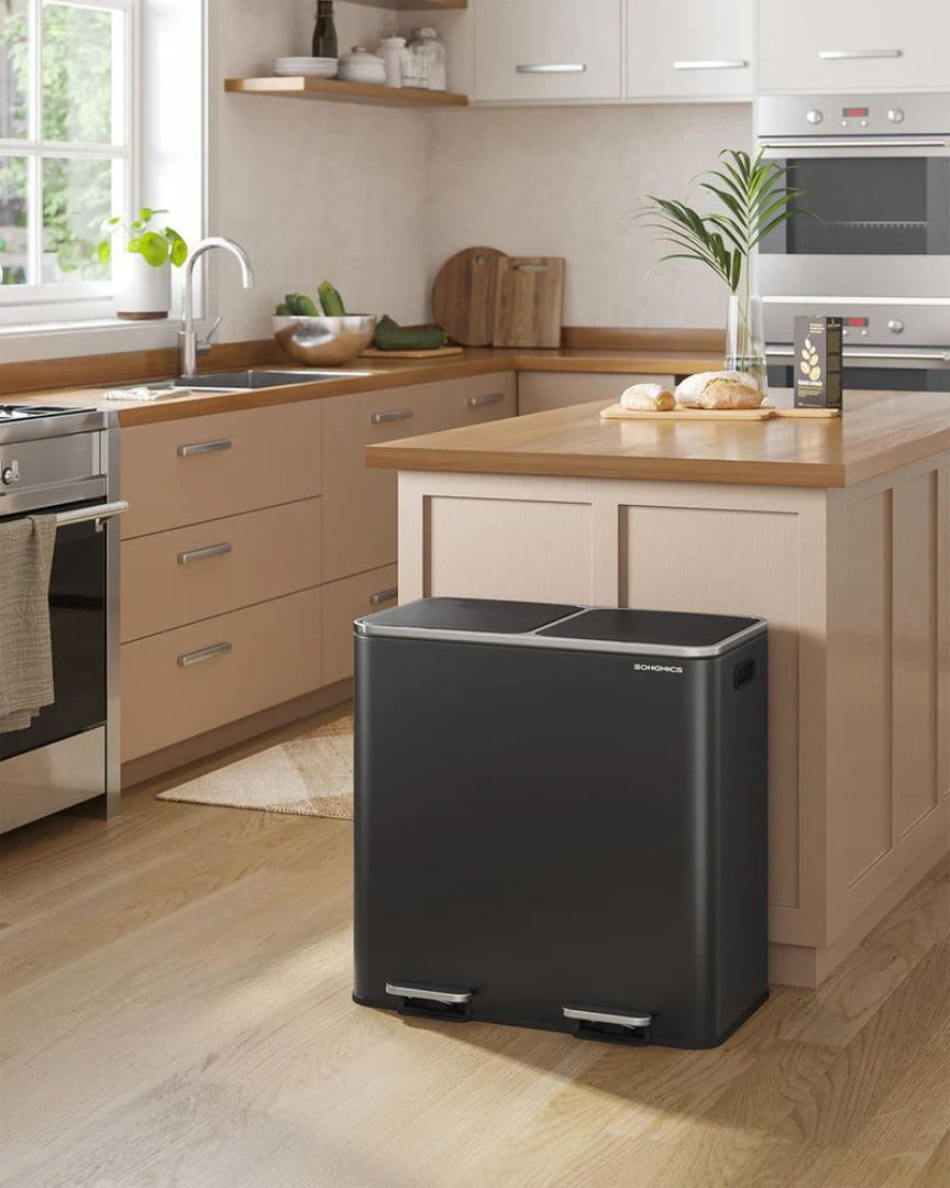 Dual Compartment Kitchen Trash Can with Pedal, 2 x 10.6 Gallon