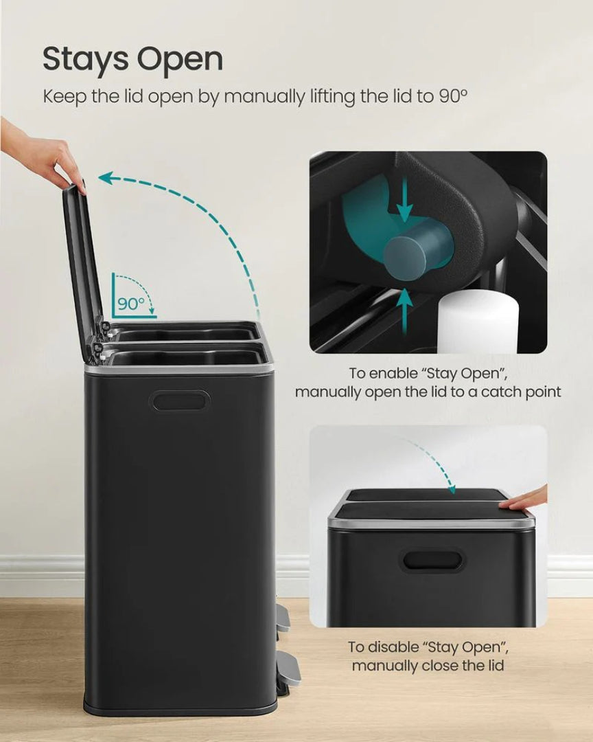 Dual Compartment Kitchen Trash Can with Pedal, 2 x 10.6 Gallon