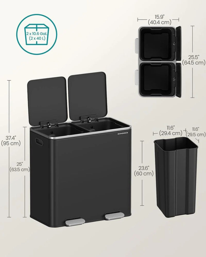 Dual Compartment Kitchen Trash Can with Pedal, 2 x 10.6 Gallon