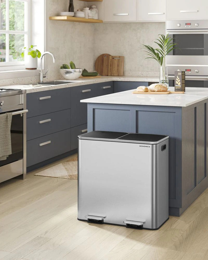 Dual Compartment Kitchen Trash Can with Pedal, 2 x 10.6 Gallon